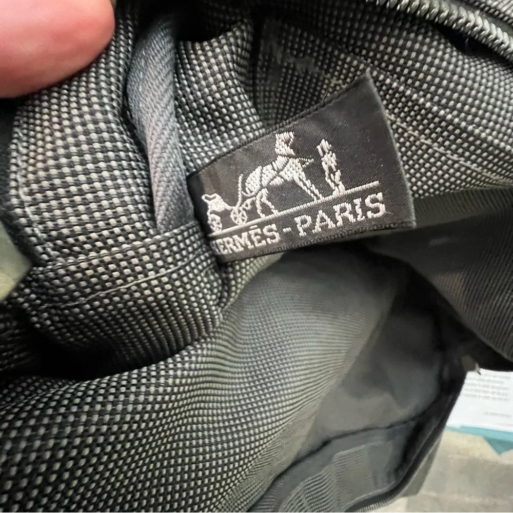 Hermes Herline Cotton MM Black and Gray Tote Bag 1990’s to 2000.